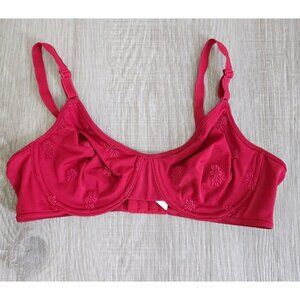 Sears Vintage Red Embroidery Underwire Unpadded Floral Pinup Unlined Bra 36B